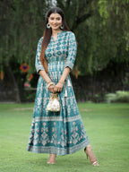 Juniper Womens Teal Floral Motifs Printed Maxi Dress - Distacart