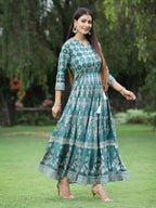 Juniper Womens Teal Floral Motifs Printed Maxi Dress - Distacart