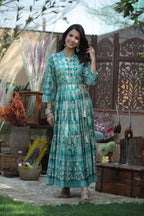 Juniper Women's Teal Rayon Printed Flared Dress - Distacart