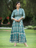 Juniper Womens Teal Floral Motifs Printed Maxi Dress - Distacart