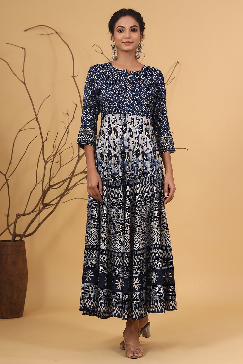 Juniper Women's Blue Rayon Printed Flared Dress - Distacart