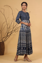 Juniper Women's Blue Rayon Printed Flared Dress - Distacart