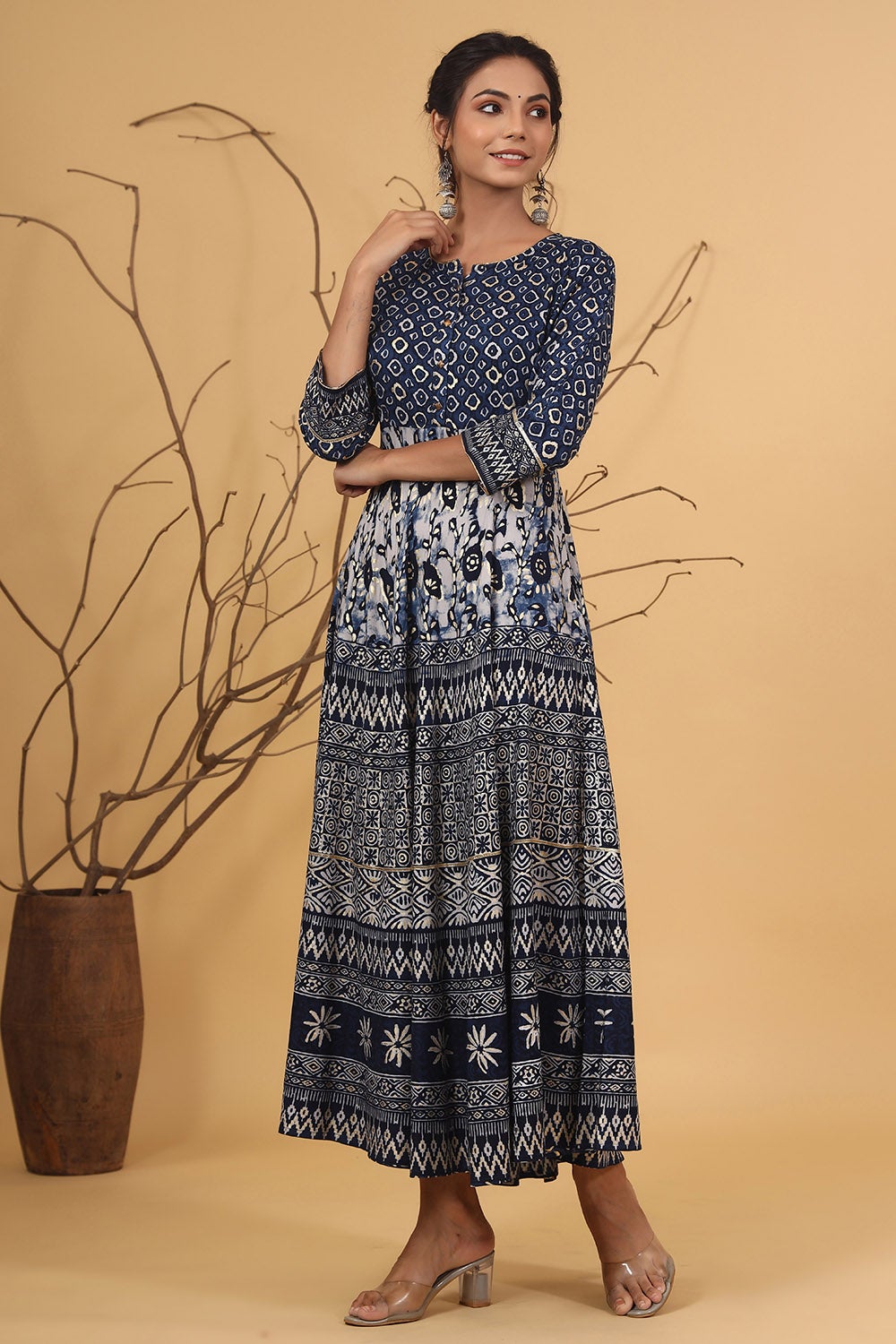 Juniper Women's Blue Rayon Printed Flared Dress - Distacart