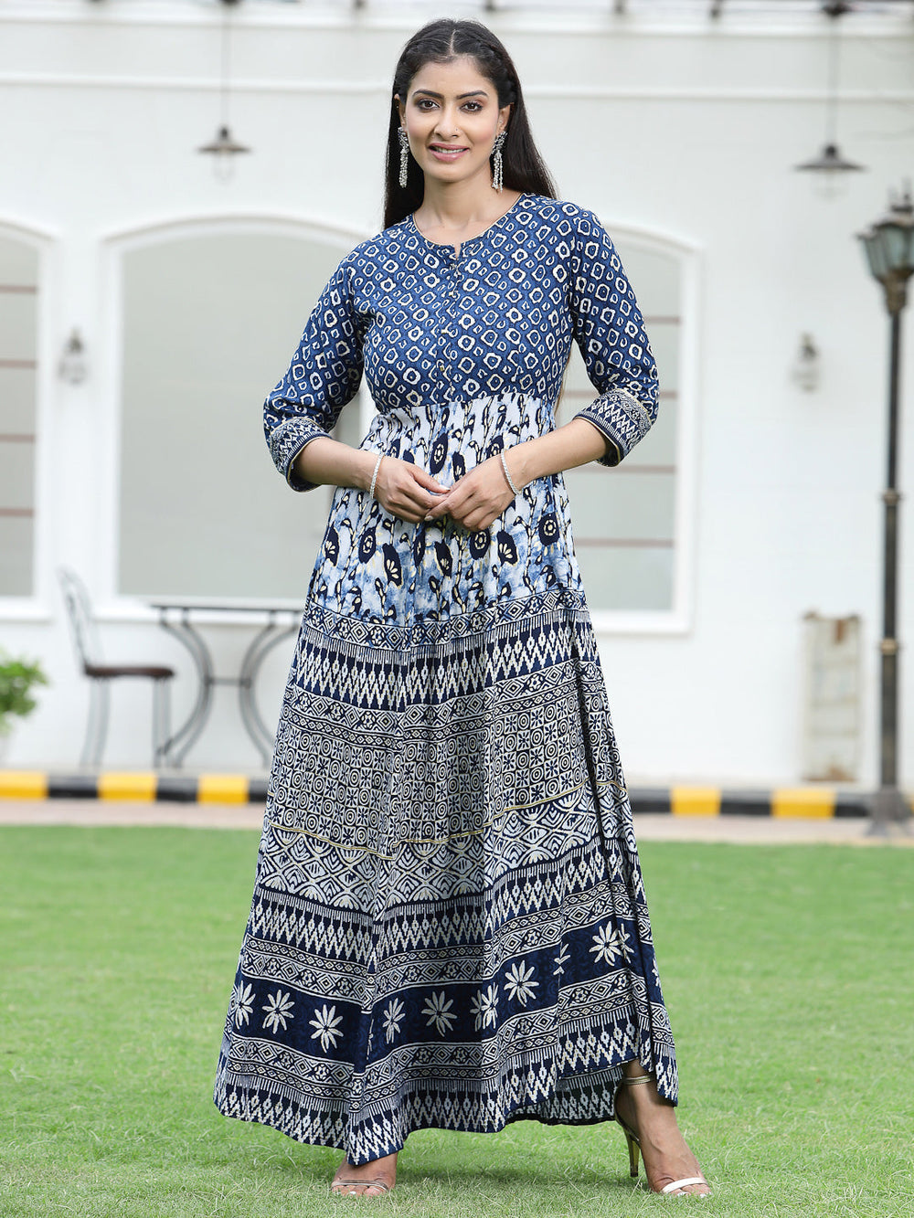 Juniper Women's Blue Rayon Printed Flared Dress - Distacart