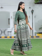 Juniper Women's Green Rayon Printed Flared Dress - Distacart