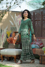 Juniper Women's Green Rayon Printed Flared Dress - Distacart