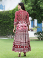 Juniper Women's Maroon Rayon Printed Flared Dress - Distacart