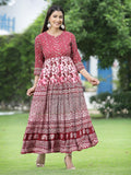 Juniper Women's Maroon Rayon Printed Flared Dress - Distacart