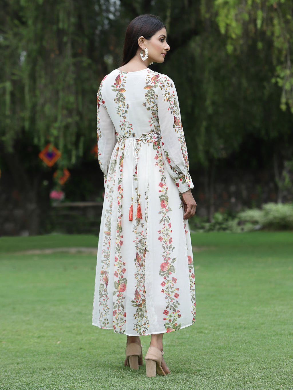 Juniper Womens Off White Floral Printed Maxi Dress With Bead Handwork - Distacart