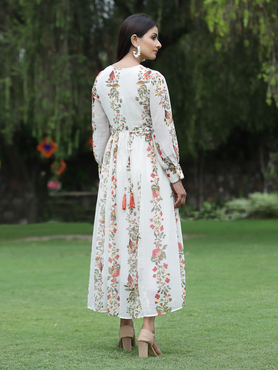 Juniper Womens Off White Floral Printed Maxi Dress With Bead Handwork - Distacart