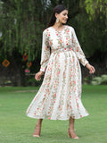 Juniper Womens Off White Floral Printed Maxi Dress With Bead Handwork - Distacart