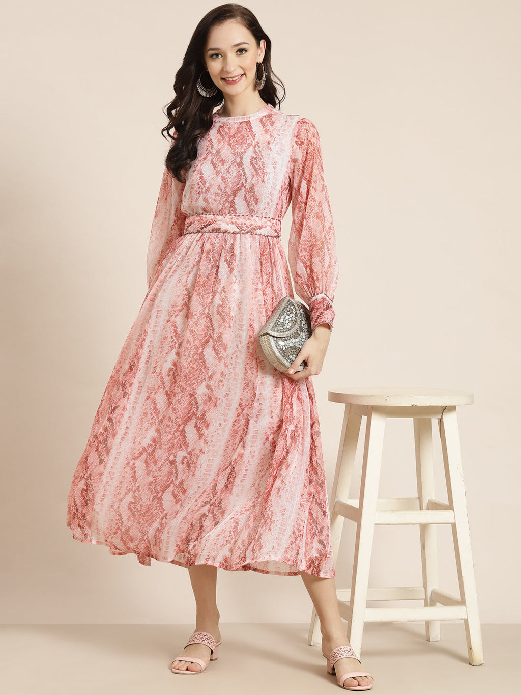 Juniper Womens Peach Chiffon Digital Printed Maxi Dress - Distacart