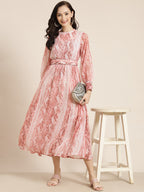 Juniper Womens Peach Chiffon Digital Printed Maxi Dress - Distacart