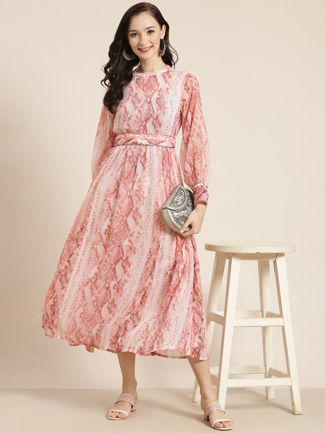 Juniper Womens Peach Chiffon Digital Printed Maxi Dress - Distacart