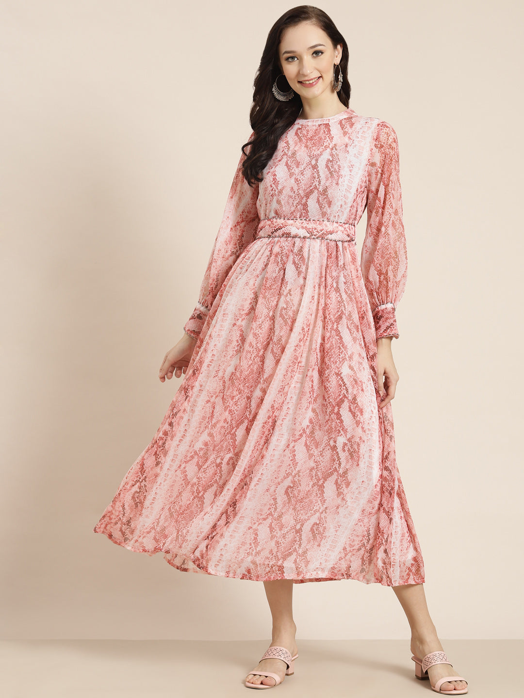 Juniper Womens Peach Chiffon Digital Printed Maxi Dress - Distacart