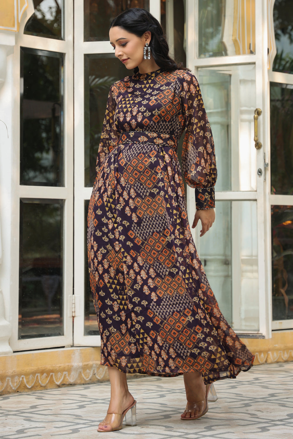 Juniper Women's Multi Chiffon Printed Flared Dress - Distacart