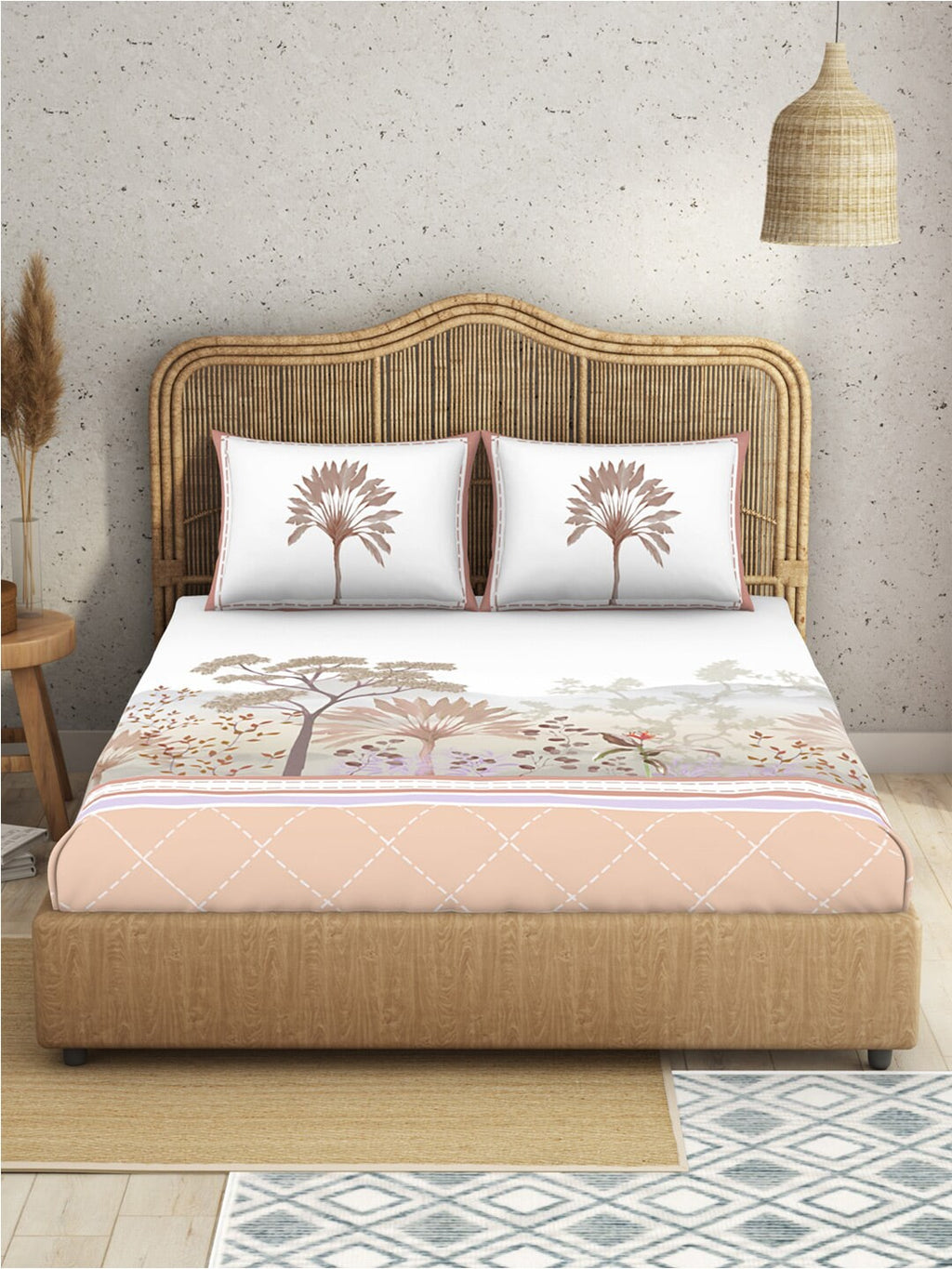 SPACES Kalakari Haath White Ethnic Motifs Cotton 210 TC King Bedsheet & 2 Pillow Covers