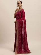 kasee Red & Gold-Toned Floral Embroidered Art Silk Saree