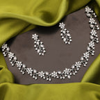Tehzeeb Creations Silver Pleated White Diamond With White Beads Necklace Set