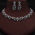 Tehzeeb Creations Silver Pleated White Diamond With White Beads Necklace Set