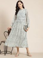 Juniper Womens Sagegreen Chiffon Digital Floral Printed Maxi Dress - Distacart