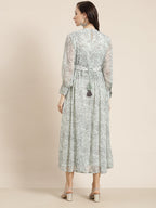 Juniper Womens Sagegreen Chiffon Digital Floral Printed Maxi Dress - Distacart
