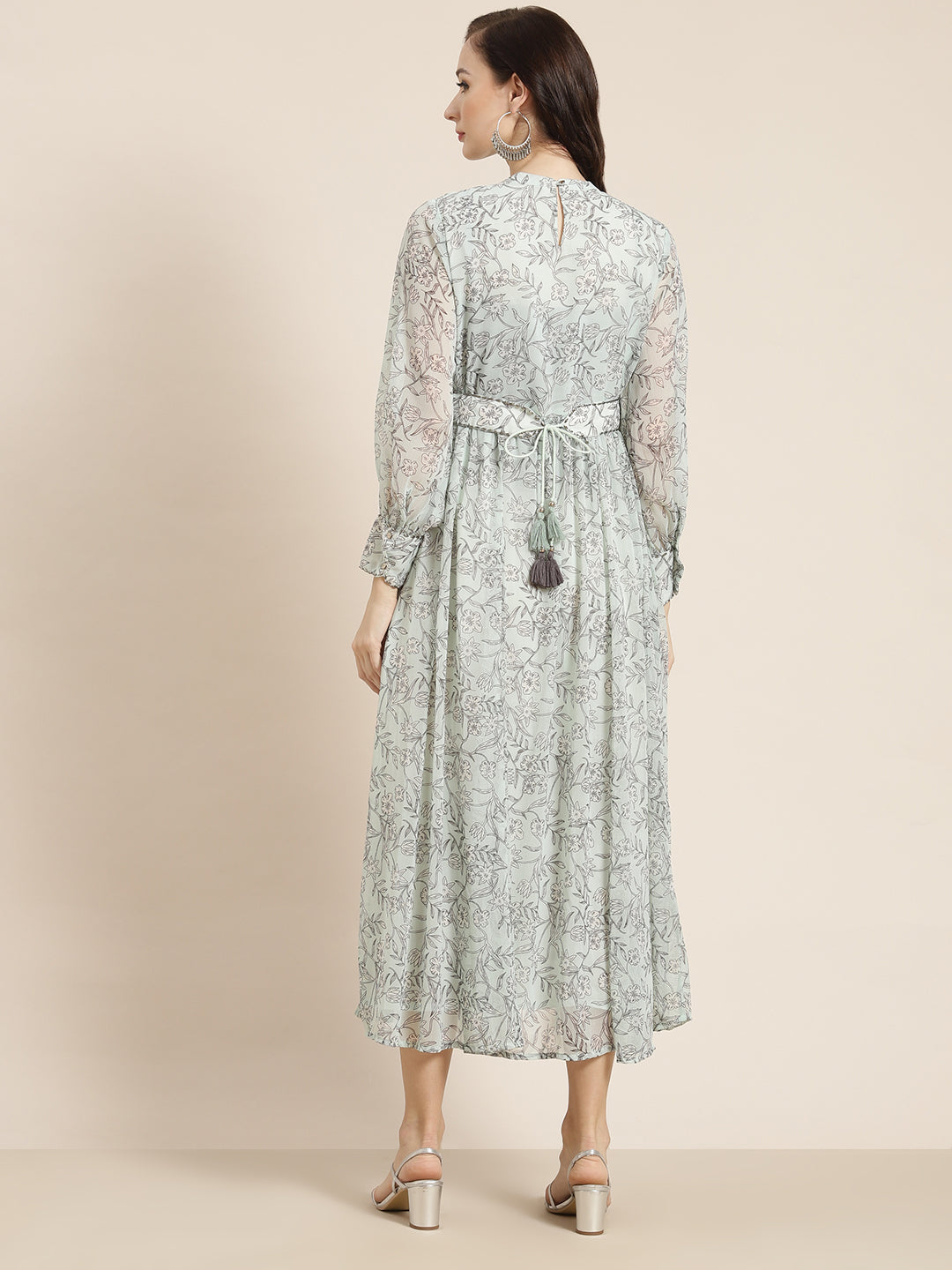 Juniper Womens Sagegreen Chiffon Digital Floral Printed Maxi Dress - Distacart