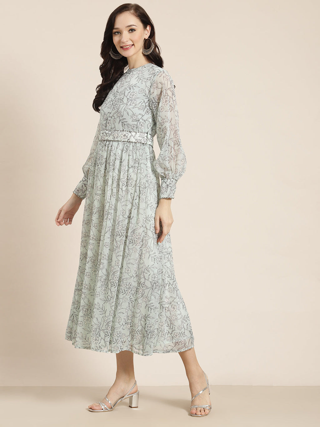 Juniper Womens Sagegreen Chiffon Digital Floral Printed Maxi Dress - Distacart