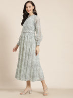 Juniper Womens Sagegreen Chiffon Digital Floral Printed Maxi Dress - Distacart