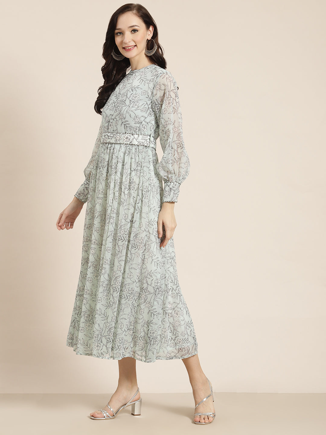 Juniper Womens Sagegreen Chiffon Digital Floral Printed Maxi Dress - Distacart