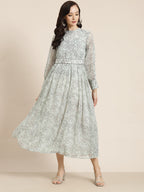 Juniper Womens Sagegreen Chiffon Digital Floral Printed Maxi Dress - Distacart