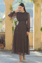 Juniper Women's Black Chiffon Printed Flared Dress - Distacart