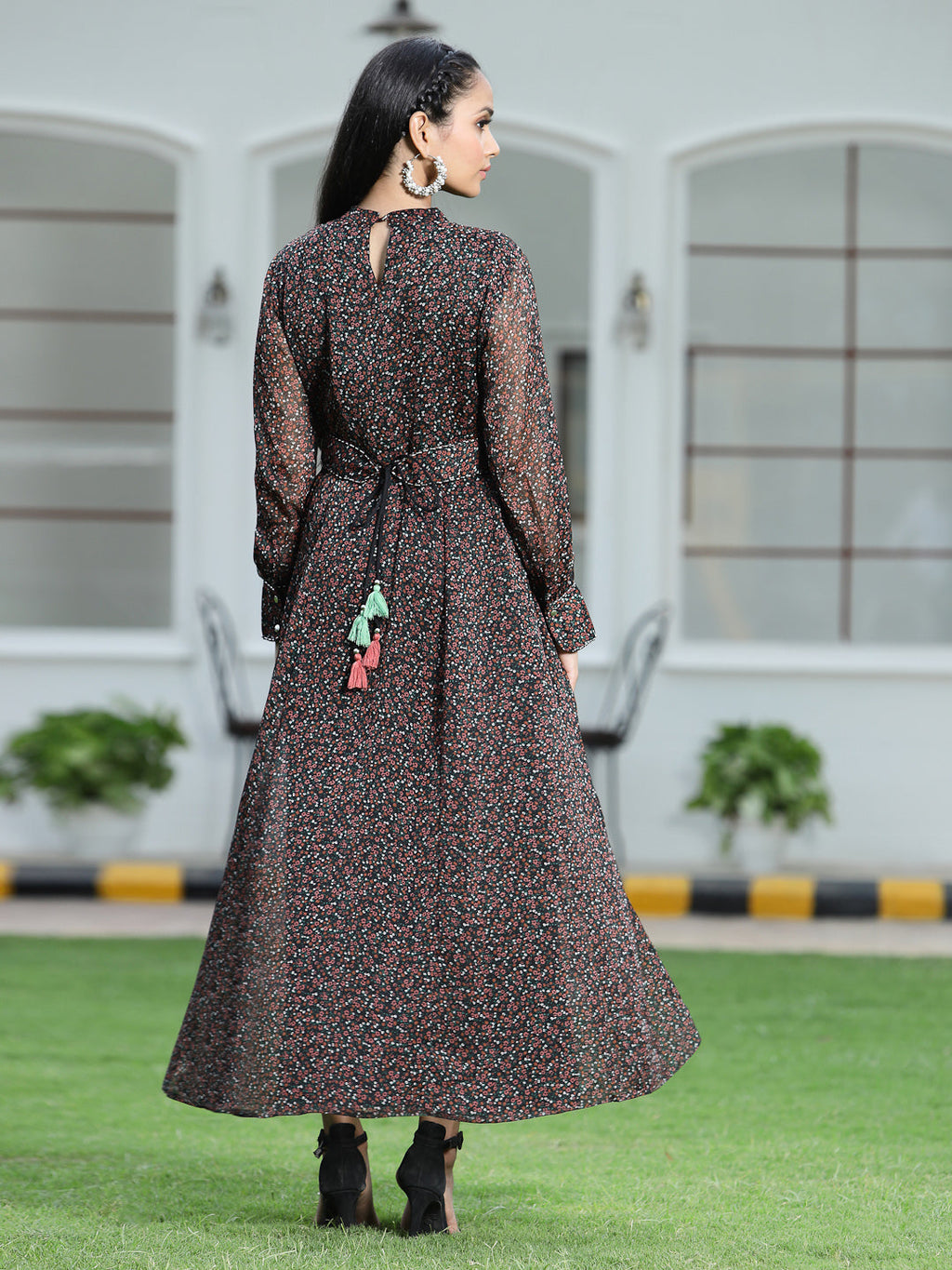 Juniper Womens Black Chiffon Digital Floral Printed Maxi Dress - Distacart