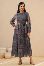 Juniper Womens Black Multi Color Geometric Digital Printed Maxi Dress With Bead Handwork - Distacart