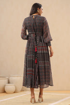 Juniper Womens Navy Blue Multicolor Geometric Digital Printed Maxi Dress With Bead Handwork - Distacart