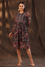 Juniper Women Black Chiffon Printed Flared Dress - Distacart