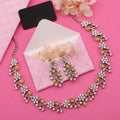 Tehzeeb Creations Silver Pleated White Diamond With Yellow Beads Necklace Set