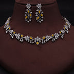 Tehzeeb Creations Silver Pleated White Diamond With Yellow Beads Necklace Set