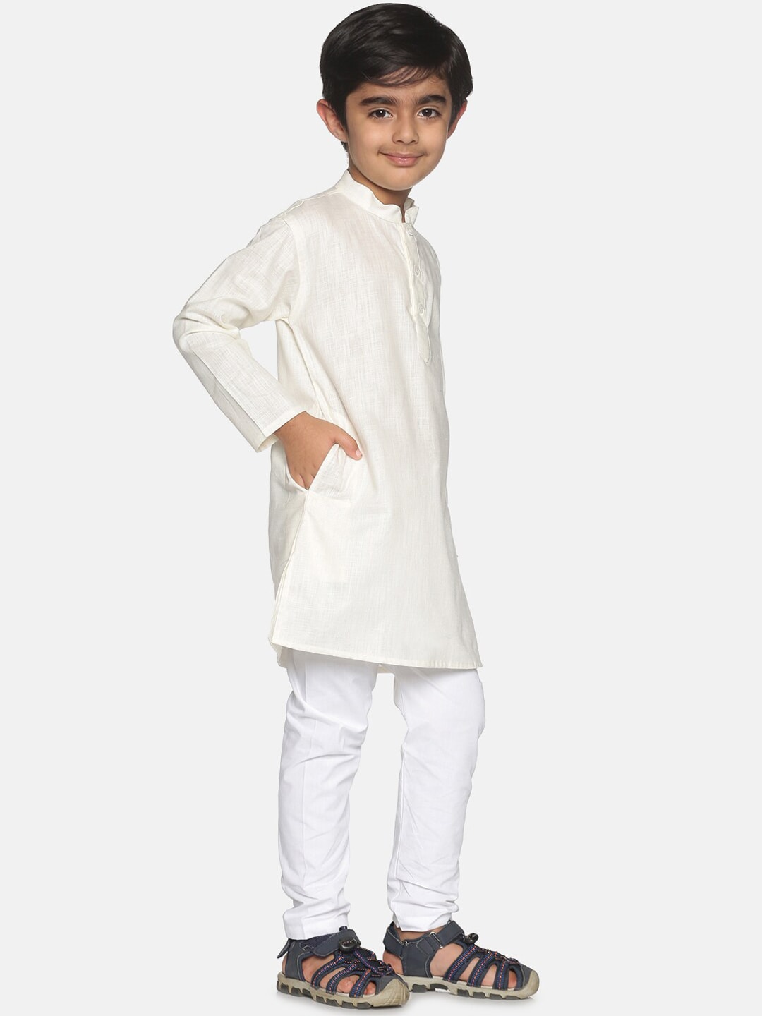 Sethukrishna Boys Cream-Coloured Pure Cotton Kurta with Pyjamas