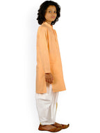 Sethukrishna Boys Orange Embroidered Pure Cotton Kurta with Churidar