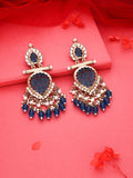 Tehzeeb Creations Latest Blue Colour Gold Polish Kundan & Pearl Studded Designer Drop Long Earrings For Women And Girls Maroon - Distacart