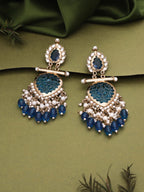 Tehzeeb Creations Latest Blue Colour Gold Polish Kundan & Pearl Studded Designer Drop Long Earrings For Women And Girls Maroon - Distacart