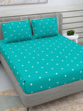 DREAM WEAVERZ Turquoise Blue & White 250 TC Pure Cotton King Bedsheet with 2 Pillow Covers