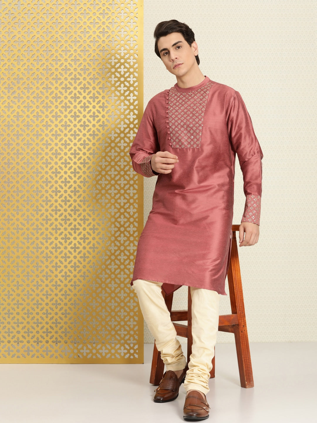 House of Pataudi Men Yoke Design Angrakha Jashn Kurta
