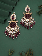 Tehzeeb Creations Latest Rani Pink Gold Polish Kundan & Pearl Studded Designer Drop Long Earrings For Women And Girls Lavender - Distacart