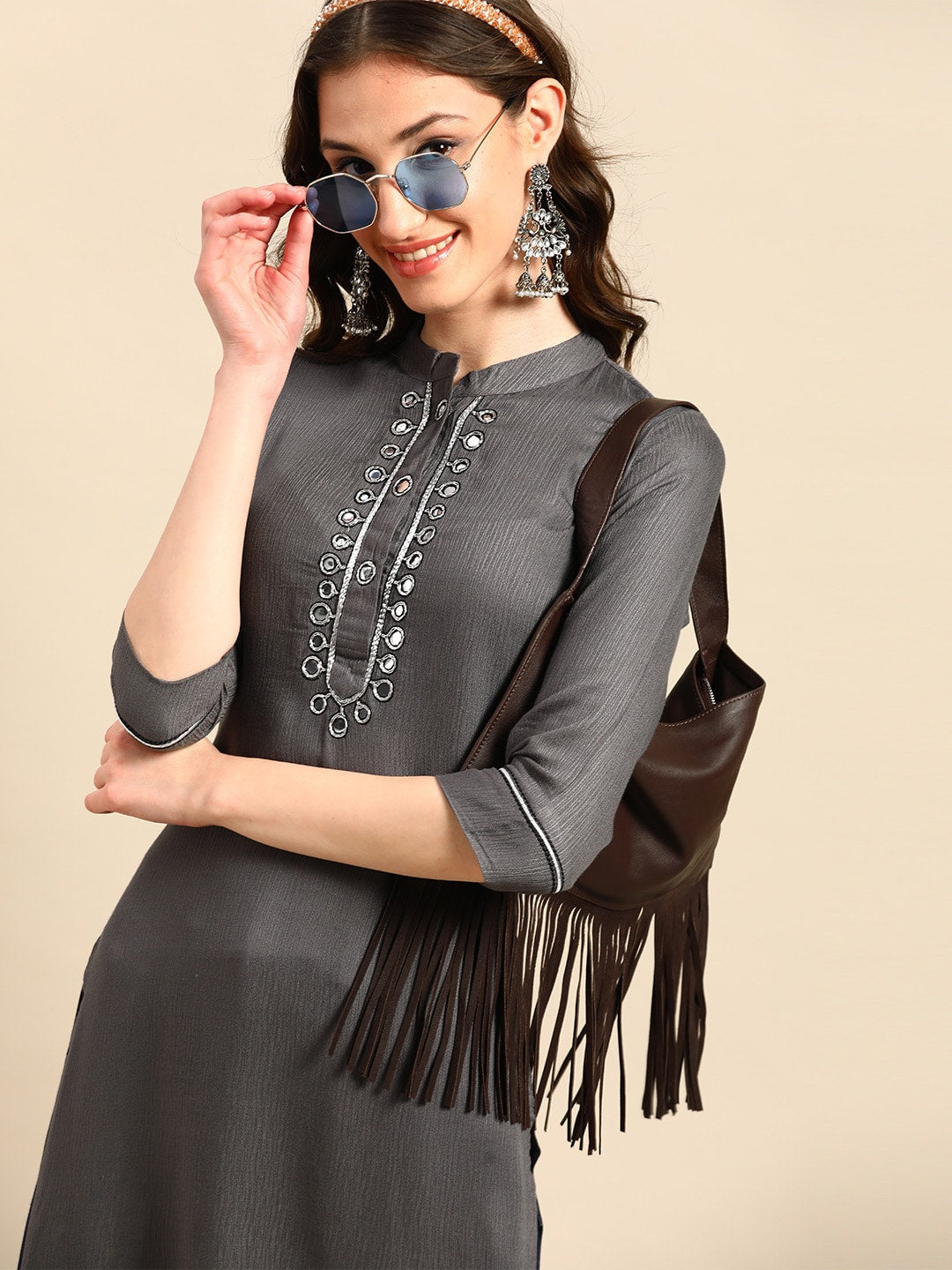 Sangria Yoke Design Mirror Work Kurta