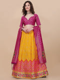 Lorenvalley Fashion Yellow Brocade Fabric Lehenga & Unstitched Blouse With Dupatta