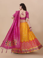 Lorenvalley Fashion Yellow Brocade Fabric Lehenga & Unstitched Blouse With Dupatta