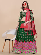 Lorenvalley Fashion Green Brocade Fabric Lehenga & Unstitched Blouse With Dupatta