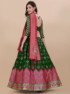 Lorenvalley Fashion Green Brocade Fabric Lehenga & Unstitched Blouse With Dupatta